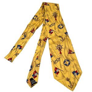 Evan-Picone Sport Nautical Yacht Club Yellow Tie 100% Silk Anchors Flags Men's